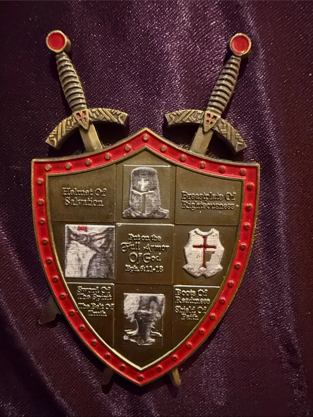 Armor of God Shield Plaque - Red Outline Knights Templar Challenge Coin - Picture 2 of 2
